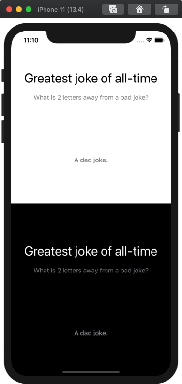 A screenshot of light mode (above) and dark mode (below).